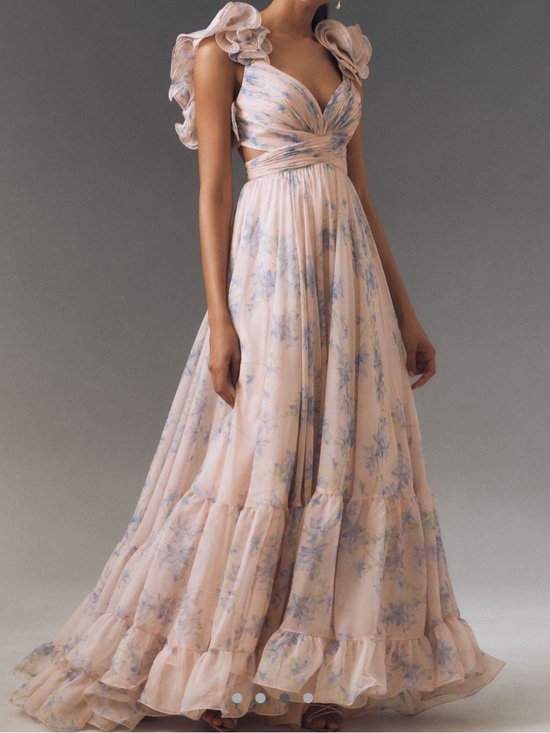 Mac Duggal Dresses & Skirts - Mac Duggal Ruffle-Sleeve V-Neck Tiered Chiffon Maxi Dress